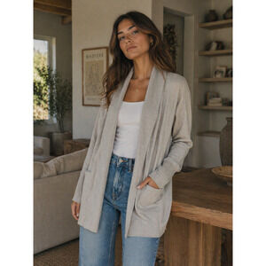 Pact Organic Cotton Oatmeal Open Front  Airplane Cardigan Sweater Medium